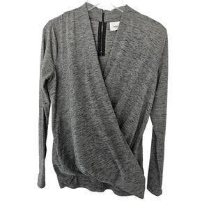 Seed Heritage Heathered Gray Faux Wrap Long Sleeve Blouse Extra Small Minimalist